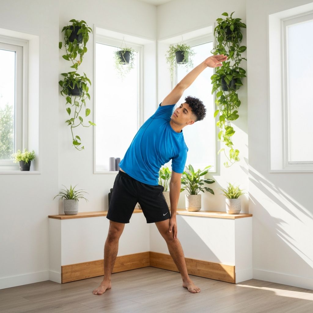 Standing side stretch with arms overhead